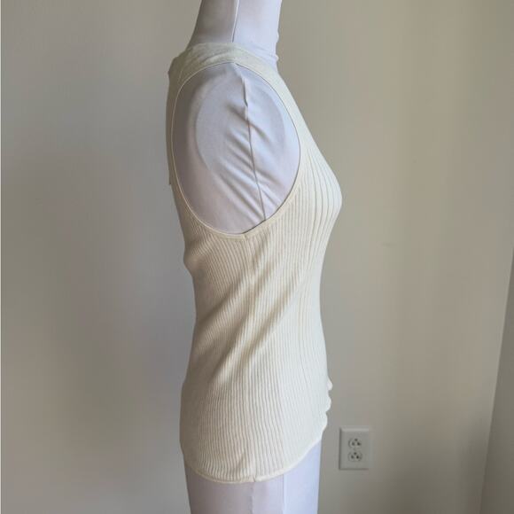 CALVIN KLEIN CREAM RIBBED SMOOTH COTTON SWEATER TANK TOP LARGE SP4O583222 - Picture 3 of 10